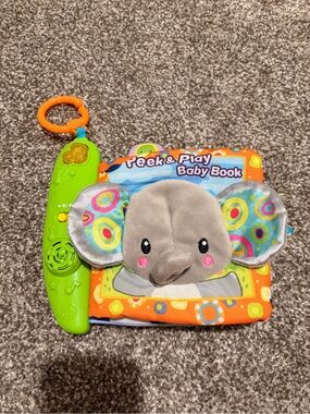 Baby Book Plush Elephant - Orange & Green